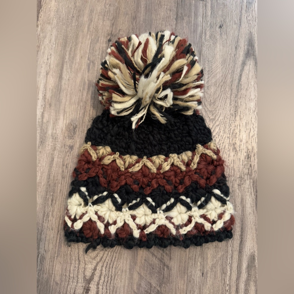 Free People Beanie - Crimson/Black/Cream
